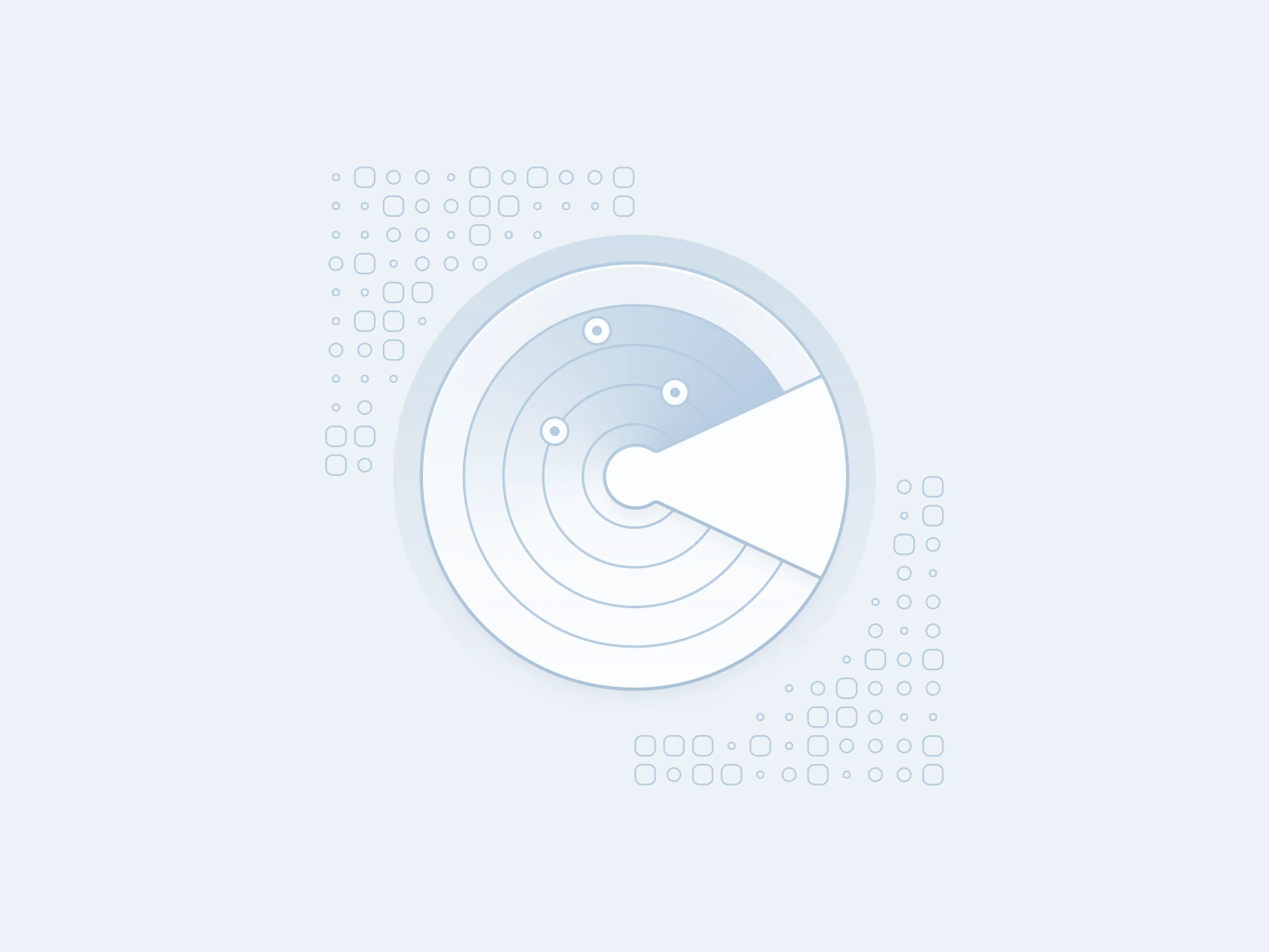 Radar visual with dimensional interface detail and polished digital styling.