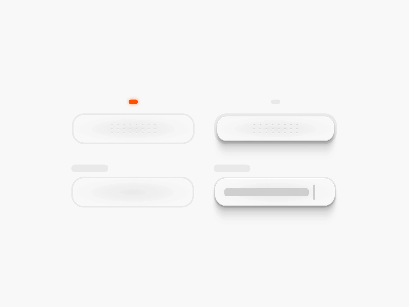 Skeuomorphic interface components with soft shadows and polished product controls.